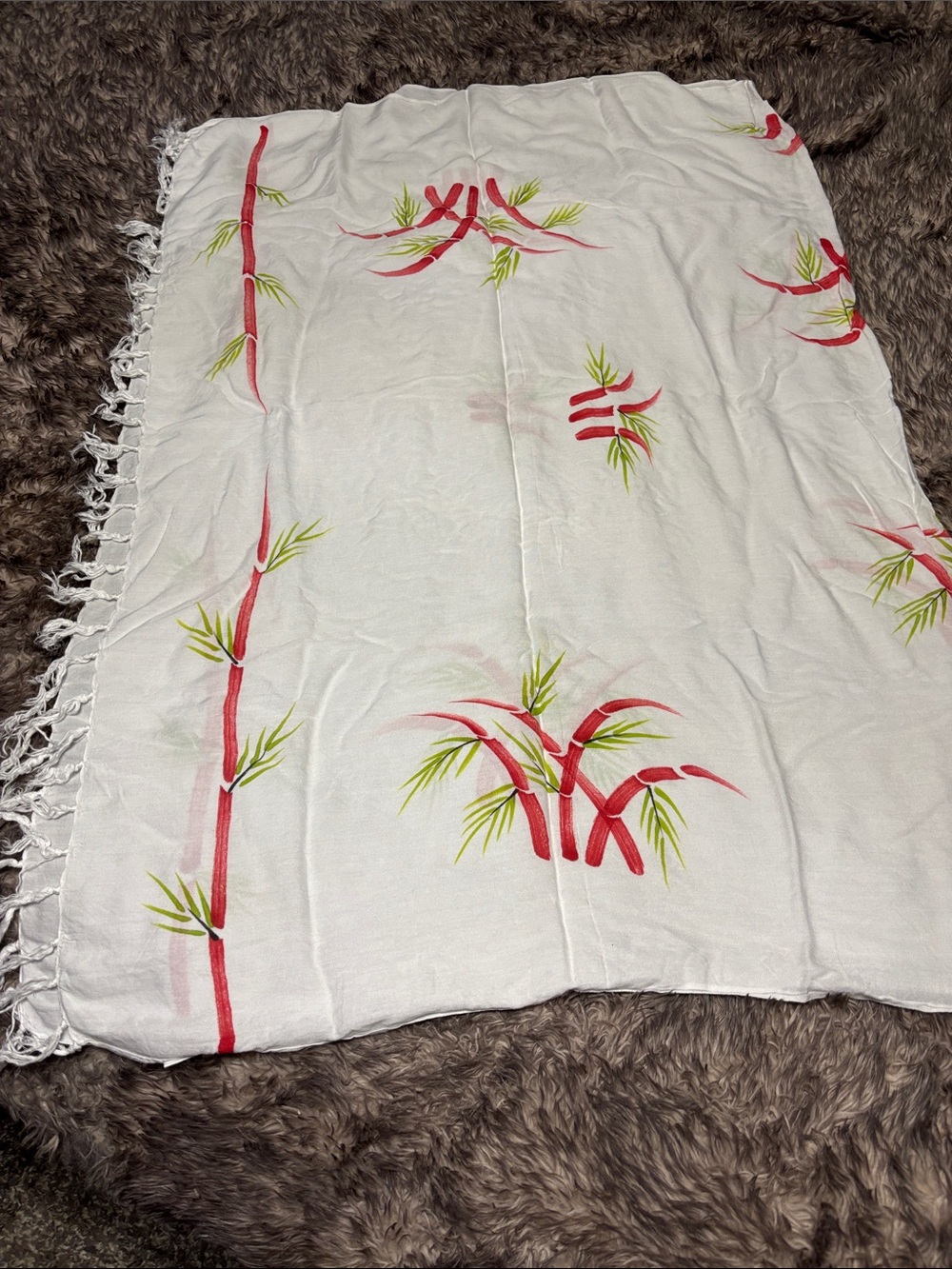 White Sarong with Red Bamboo Print - Unbranded